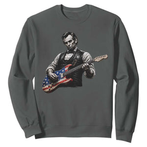 Vintage Abraham Lincoln Abe Lincoln Playing Guitar Sweatshirt Humor Patriotic TS10 Dark Heather Print Your Wear