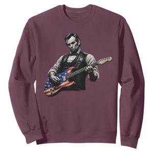 Vintage Abraham Lincoln Abe Lincoln Playing Guitar Sweatshirt Humor Patriotic TS10 Maroon Print Your Wear