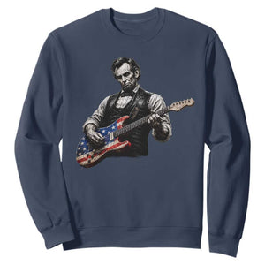 Vintage Abraham Lincoln Abe Lincoln Playing Guitar Sweatshirt Humor Patriotic TS10 Navy Print Your Wear
