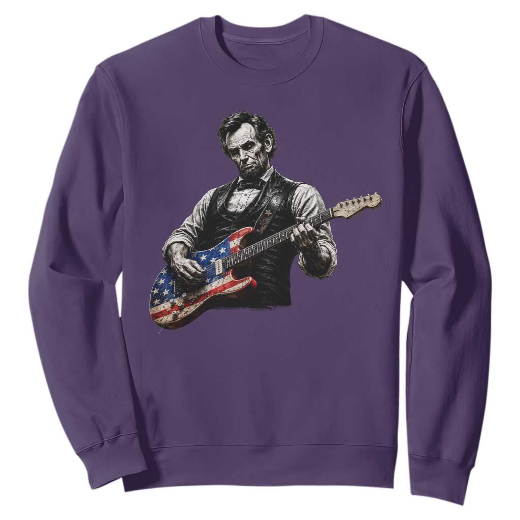 Vintage Abraham Lincoln Abe Lincoln Playing Guitar Sweatshirt Humor Patriotic TS10 Purple Print Your Wear