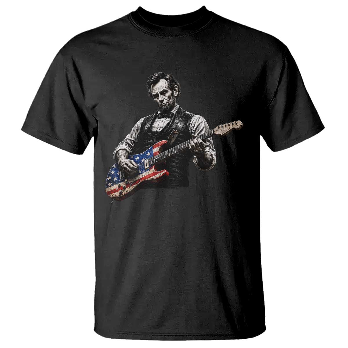 Vintage Abraham Lincoln Abe Lincoln Playing Guitar T Shirt Humor Patriotic TS10 Black Print Your Wear