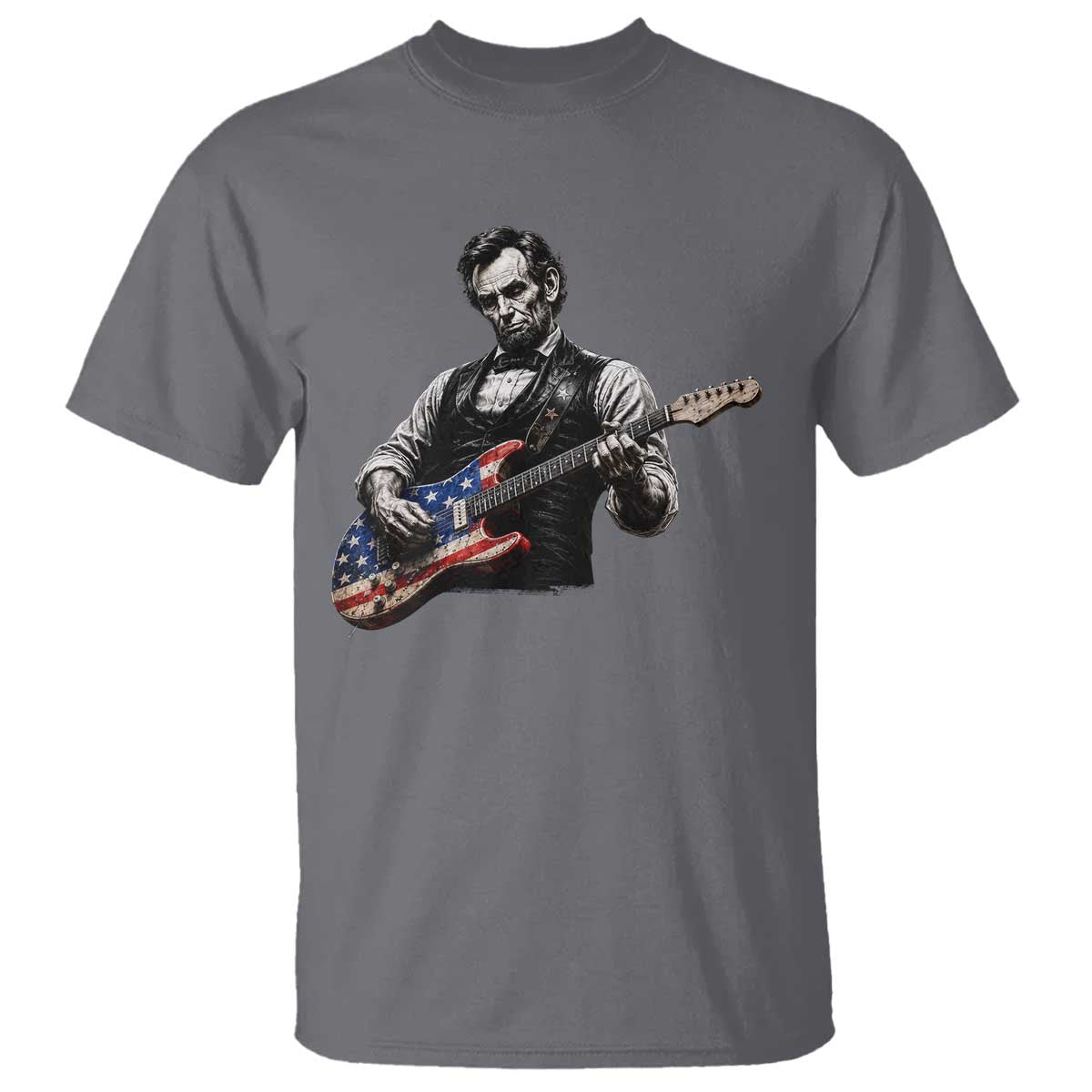 Vintage Abraham Lincoln Abe Lincoln Playing Guitar T Shirt Humor Patriotic TS10 Charcoal Print Your Wear