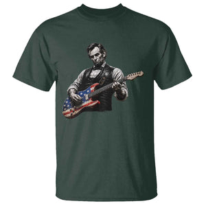 Vintage Abraham Lincoln Abe Lincoln Playing Guitar T Shirt Humor Patriotic TS10 Dark Forest Green Print Your Wear