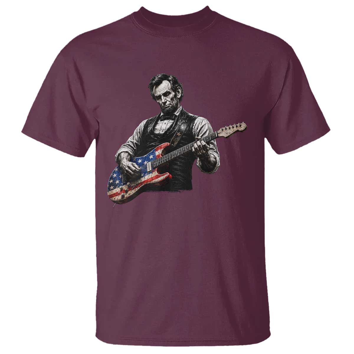 Vintage Abraham Lincoln Abe Lincoln Playing Guitar T Shirt Humor Patriotic TS10 Maroon Print Your Wear