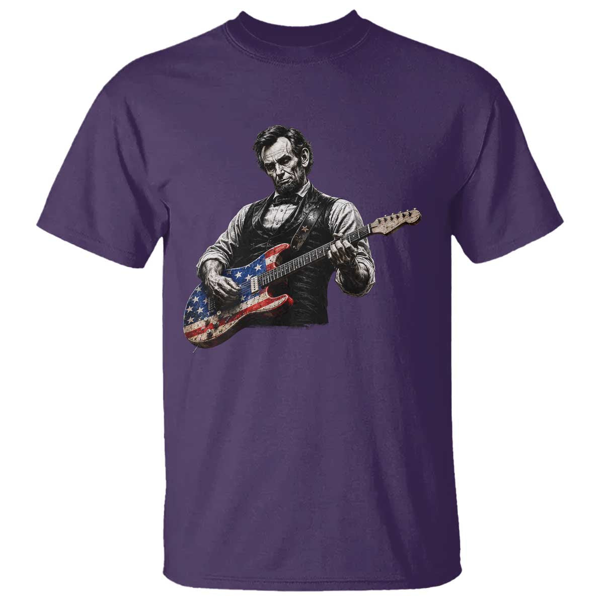 Vintage Abraham Lincoln Abe Lincoln Playing Guitar T Shirt Humor Patriotic TS10 Purple Print Your Wear