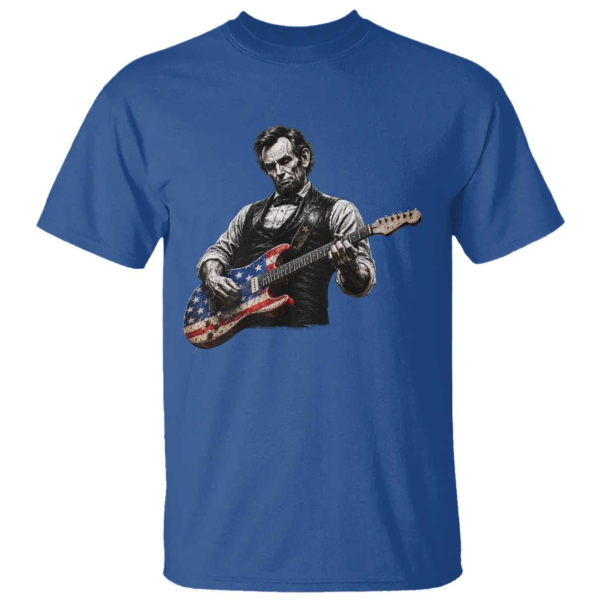Vintage Abraham Lincoln Abe Lincoln Playing Guitar T Shirt Humor Patriotic TS10 Royal Blue Print Your Wear