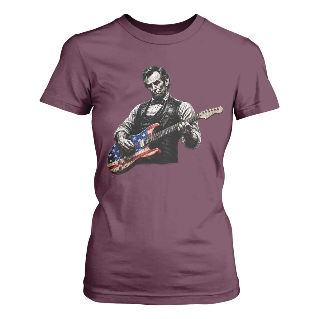 Vintage Abraham Lincoln Abe Lincoln Playing Guitar T Shirt For Women Humor Patriotic TS10 Maroon Print Your Wear