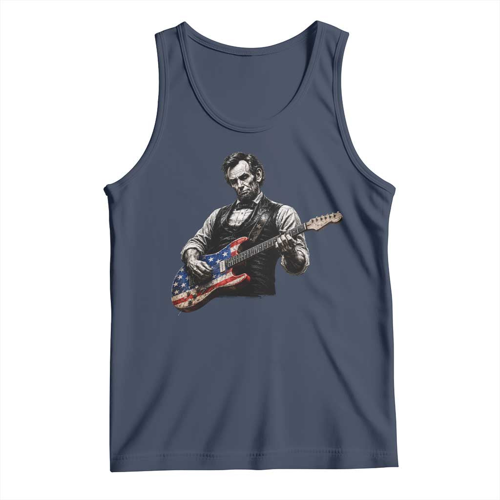 Vintage Abraham Lincoln Abe Lincoln Playing Guitar Tank Top Humor Patriotic TS10 Navy Print Your Wear