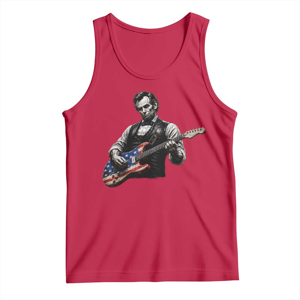 Vintage Abraham Lincoln Abe Lincoln Playing Guitar Tank Top Humor Patriotic TS10 Red Print Your Wear