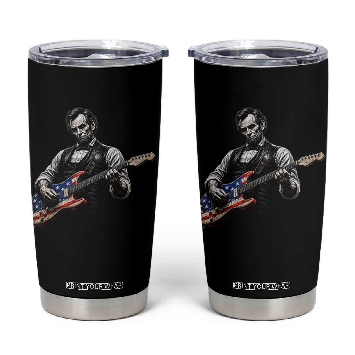 Vintage Abraham Lincoln Abe Lincoln Playing Guitar Tumbler Cup Humor Patriotic TS10 Black Print Your Wear