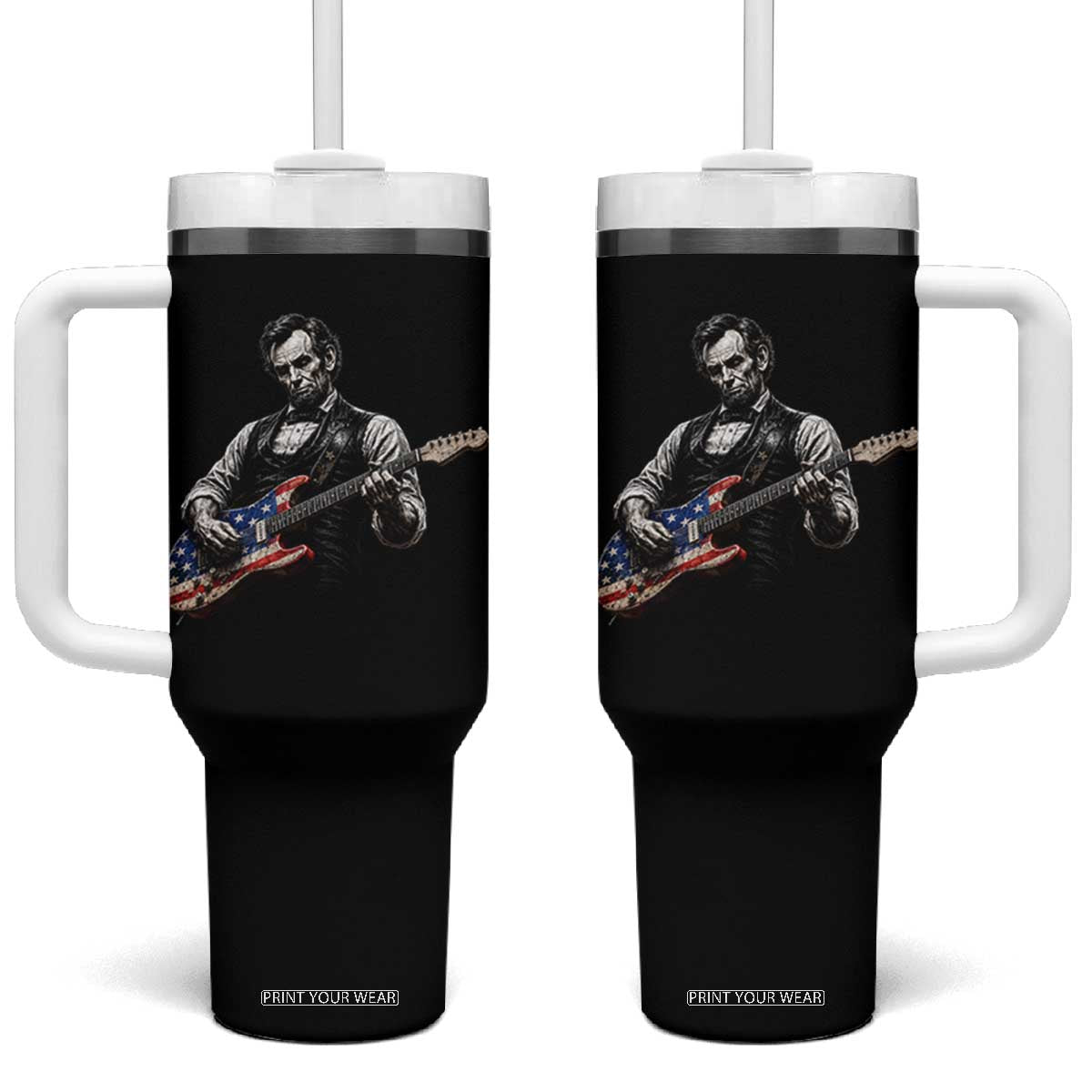 Vintage Abraham Lincoln Abe Lincoln Playing Guitar Tumbler With Handle Humor Patriotic TS10 One Size: 40 oz Black Print Your Wear