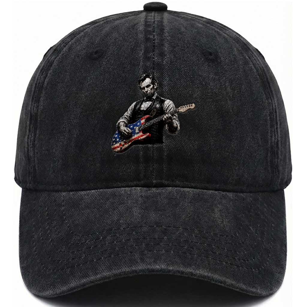 Vintage Abraham Lincoln Abe Lincoln Playing Guitar Washed Cotton Baseball Cap Humor Patriotic