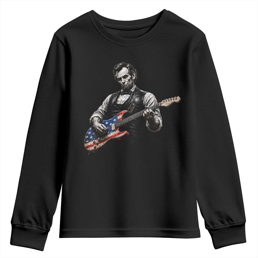 Vintage Abraham Lincoln Abe Lincoln Playing Guitar Youth Sweatshirt Humor Patriotic TS10 Black Print Your Wear