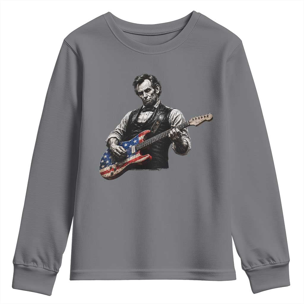 Vintage Abraham Lincoln Abe Lincoln Playing Guitar Youth Sweatshirt Humor Patriotic TS10 Charcoal Print Your Wear