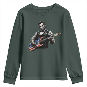 Vintage Abraham Lincoln Abe Lincoln Playing Guitar Youth Sweatshirt Humor Patriotic TS10 Dark Forest Green Print Your Wear