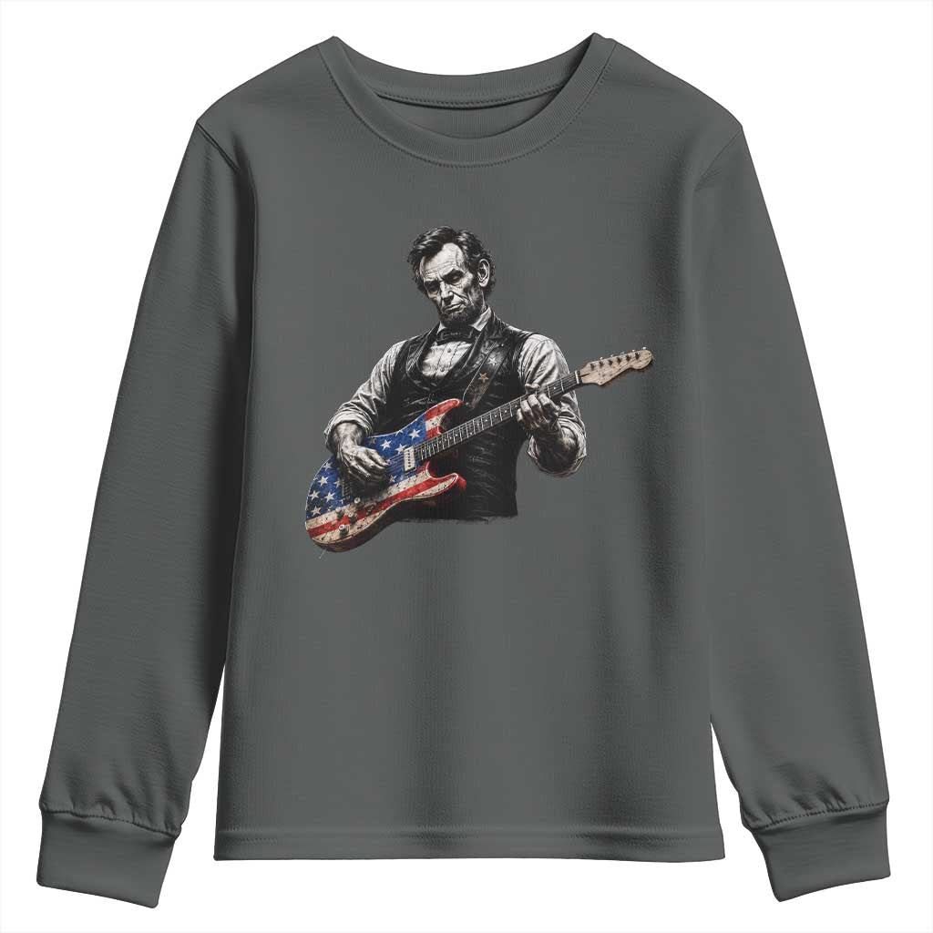 Vintage Abraham Lincoln Abe Lincoln Playing Guitar Youth Sweatshirt Humor Patriotic TS10 Dark Heather Print Your Wear