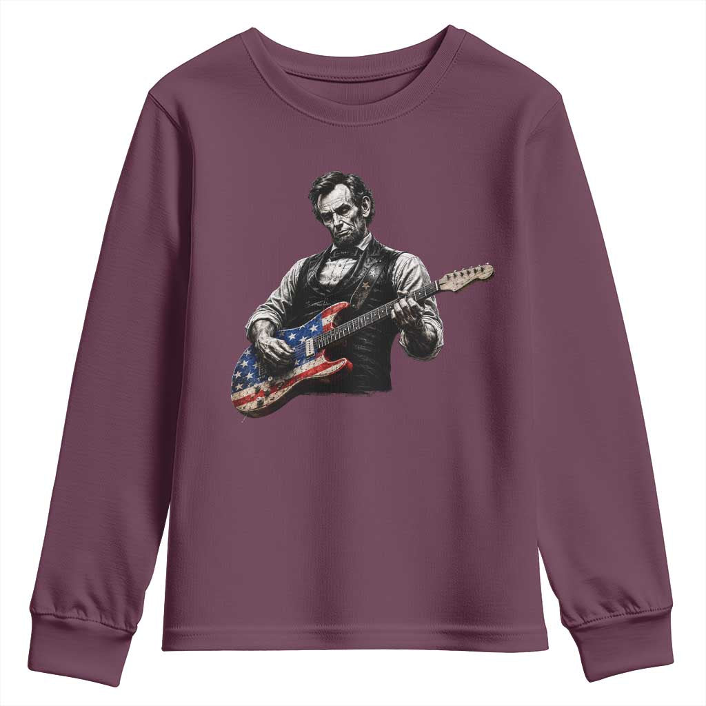 Vintage Abraham Lincoln Abe Lincoln Playing Guitar Youth Sweatshirt Humor Patriotic TS10 Maroon Print Your Wear