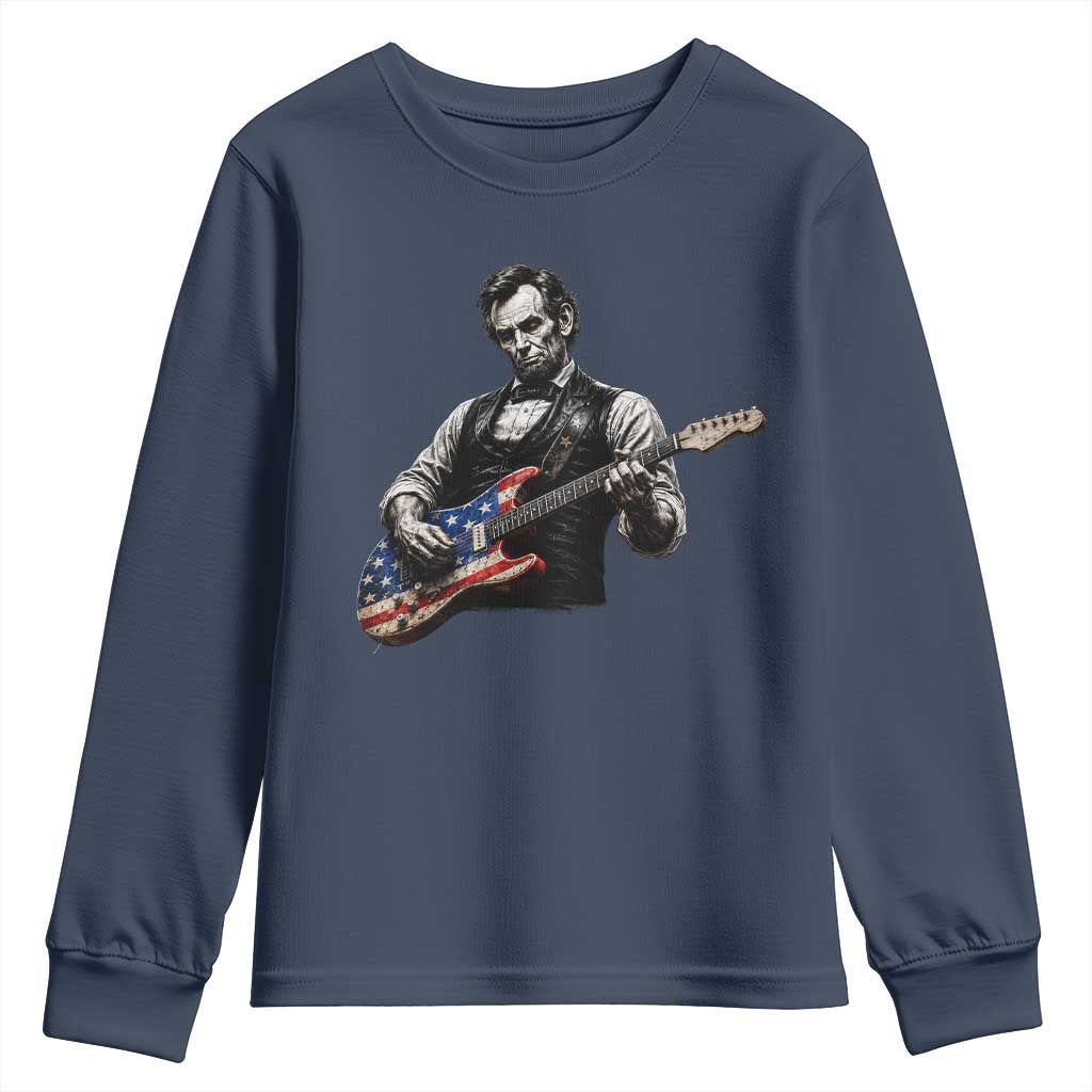 Vintage Abraham Lincoln Abe Lincoln Playing Guitar Youth Sweatshirt Humor Patriotic TS10 Navy Print Your Wear