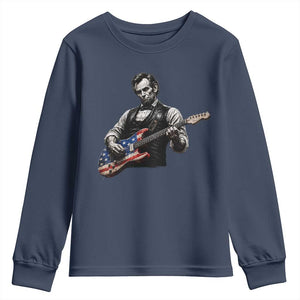 Vintage Abraham Lincoln Abe Lincoln Playing Guitar Youth Sweatshirt Humor Patriotic TS10 Navy Print Your Wear