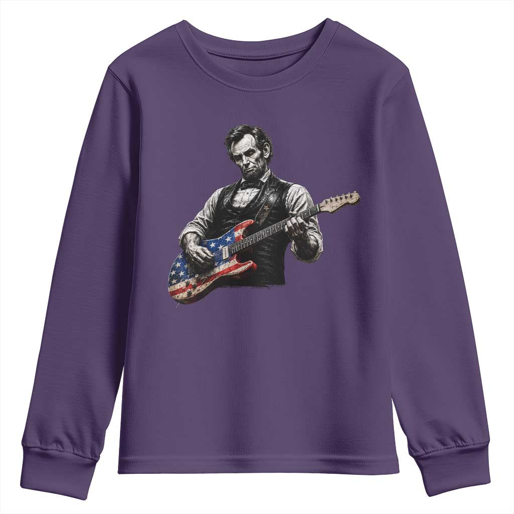 Vintage Abraham Lincoln Abe Lincoln Playing Guitar Youth Sweatshirt Humor Patriotic TS10 Purple Print Your Wear