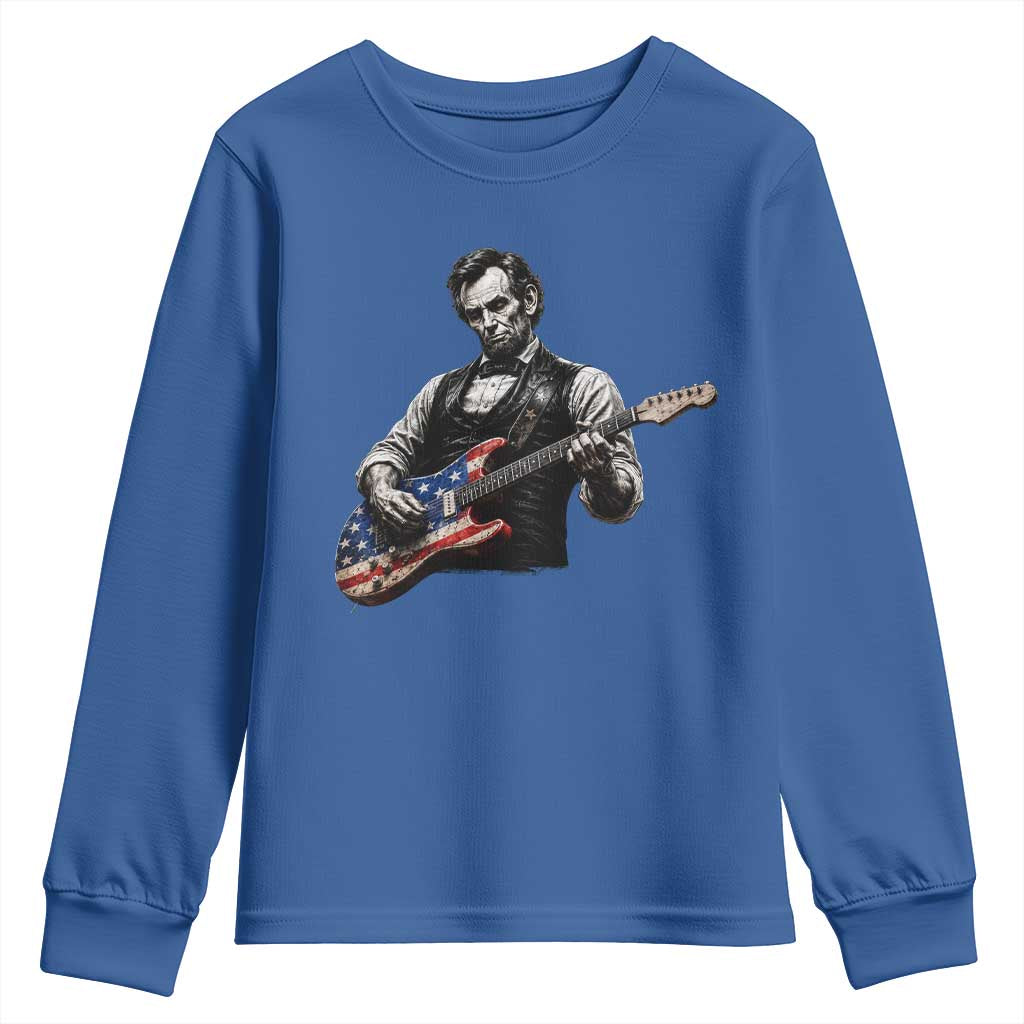 Vintage Abraham Lincoln Abe Lincoln Playing Guitar Youth Sweatshirt Humor Patriotic TS10 Royal Blue Print Your Wear
