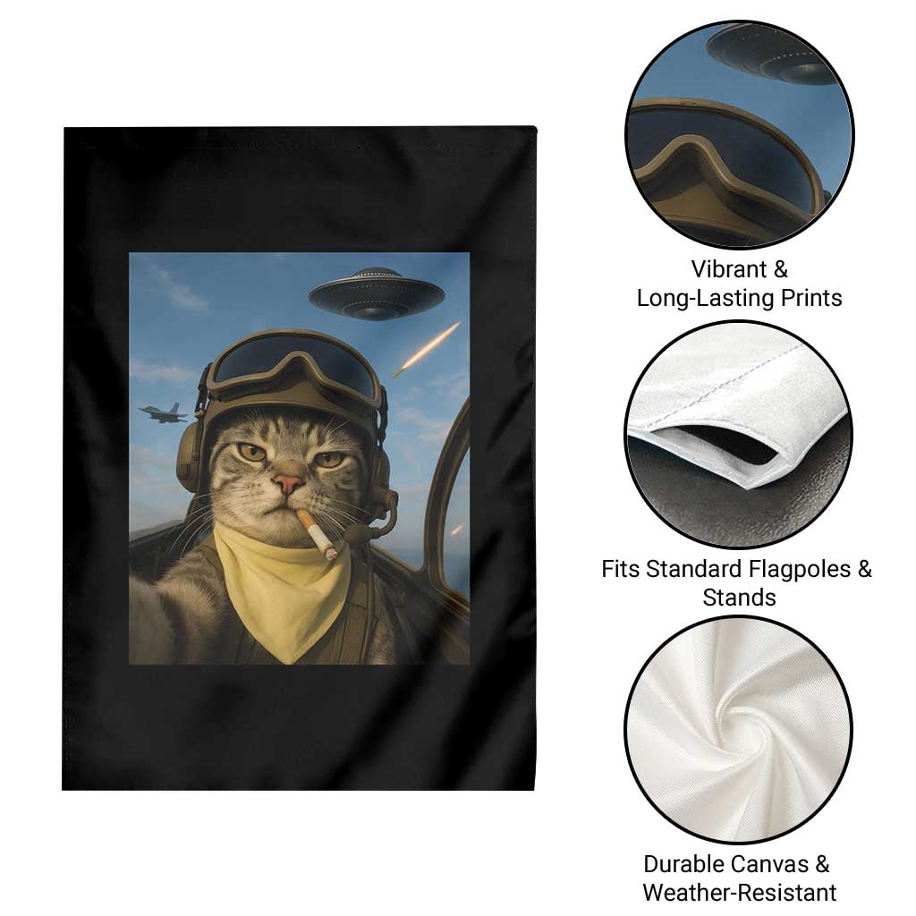 Cat Selfie With Alien UFO Garden Flag Retro Space Sci-Fi Cat Pilot TS10 Print Your Wear