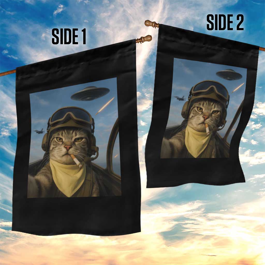 Cat Selfie With Alien UFO Garden Flag Retro Space Sci-Fi Cat Pilot TS10 Print Your Wear