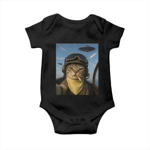 Cat Selfie With Alien UFO Baby Onesie Retro Space Sci-Fi Cat Pilot TS10 Black Print Your Wear