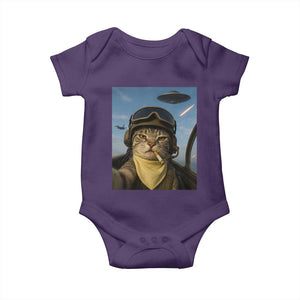 Cat Selfie With Alien UFO Baby Onesie Retro Space Sci-Fi Cat Pilot TS10 Purple Print Your Wear