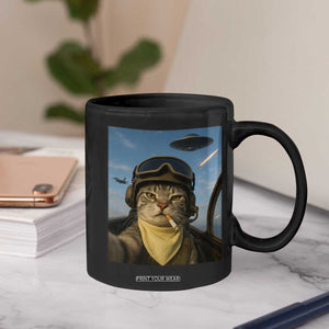 Cat Selfie With Alien UFO Coffee Mug Retro Space Sci-Fi Cat Pilot TS10 Print Your Wear