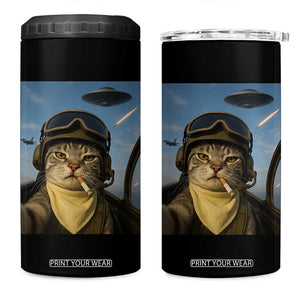 Cat Selfie With Alien UFO 4 in 1 Can Cooler Tumbler Retro Space Sci-Fi Cat Pilot TS10 One Size: 16 oz Black Print Your Wear