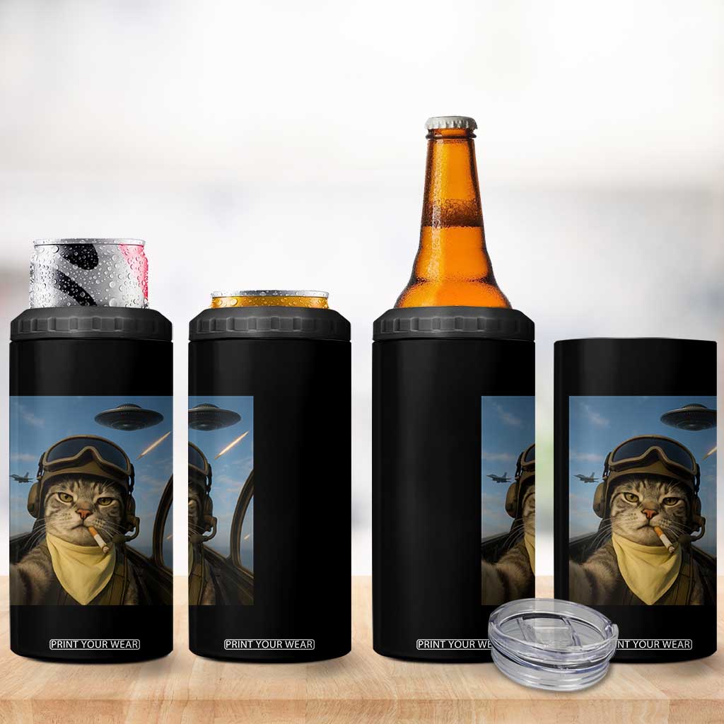 Cat Selfie With Alien UFO 4 in 1 Can Cooler Tumbler Retro Space Sci-Fi Cat Pilot TS10 Print Your Wear