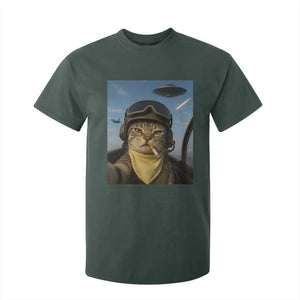 Cat Selfie With Alien UFO T Shirt For Kid Retro Space Sci-Fi Cat Pilot TS10 Dark Forest Green Print Your Wear