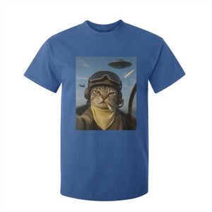 Cat Selfie With Alien UFO T Shirt For Kid Retro Space Sci-Fi Cat Pilot TS10 Royal Blue Print Your Wear
