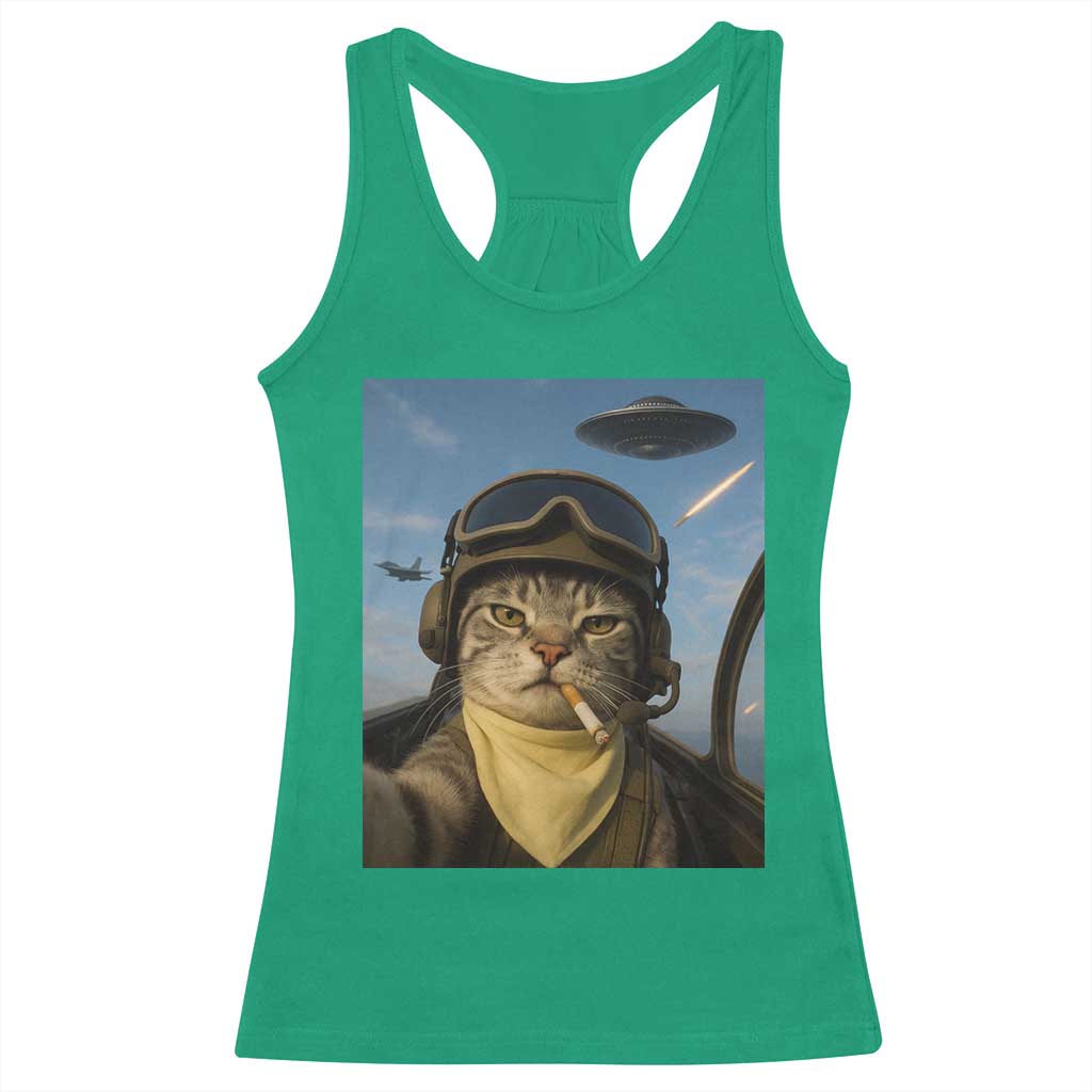 Cat Selfie With Alien UFO Racerback Tank Top Retro Space Sci-Fi Cat Pilot TS10 Irish Green Print Your Wear