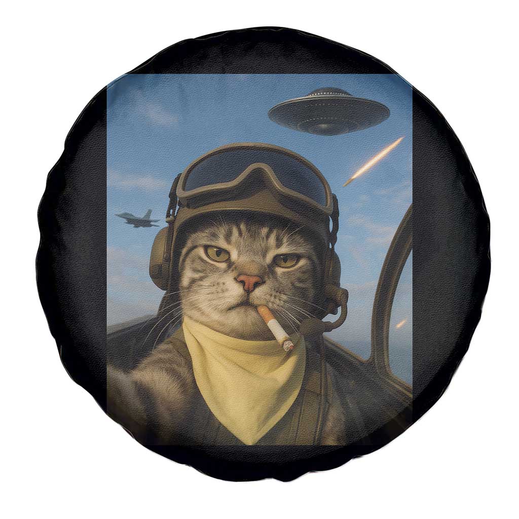 Cat Selfie With Alien UFO Spare Tire Cover Retro Space Sci-Fi Cat Pilot TS10 Print Your Wear
