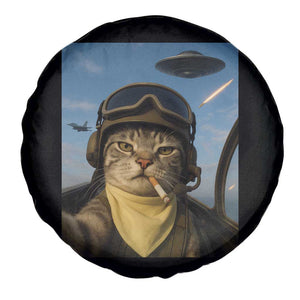 Cat Selfie With Alien UFO Spare Tire Cover Retro Space Sci-Fi Cat Pilot TS10 Print Your Wear