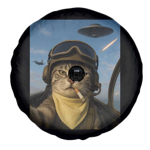 Cat Selfie With Alien UFO Spare Tire Cover Retro Space Sci-Fi Cat Pilot TS10 Print Your Wear