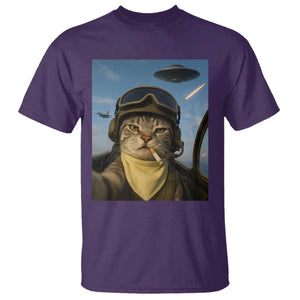 Cat Selfie With Alien UFO T Shirt Retro Space Sci-Fi Cat Pilot TS10 Purple Print Your Wear