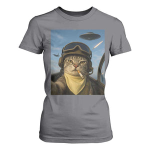 Cat Selfie With Alien UFO T Shirt For Women Retro Space Sci-Fi Cat Pilot TS10 Charcoal Print Your Wear