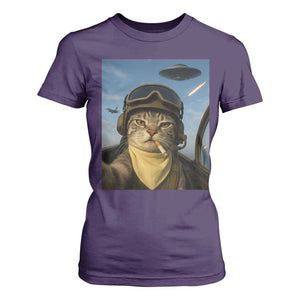 Cat Selfie With Alien UFO T Shirt For Women Retro Space Sci-Fi Cat Pilot TS10 Purple Print Your Wear