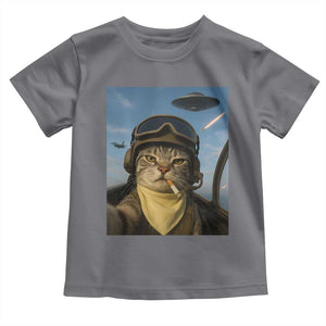 Cat Selfie With Alien UFO Toddler T Shirt Retro Space Sci-Fi Cat Pilot TS10 Charcoal Print Your Wear