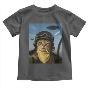 Cat Selfie With Alien UFO Toddler T Shirt Retro Space Sci-Fi Cat Pilot TS10 Dark Heather Print Your Wear