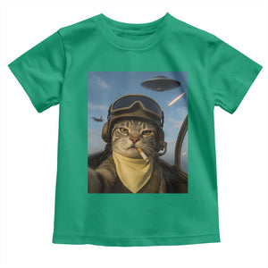 Cat Selfie With Alien UFO Toddler T Shirt Retro Space Sci-Fi Cat Pilot TS10 Irish Green Print Your Wear