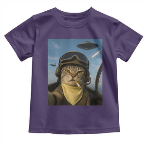 Cat Selfie With Alien UFO Toddler T Shirt Retro Space Sci-Fi Cat Pilot TS10 Purple Print Your Wear