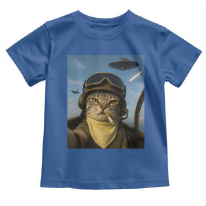Cat Selfie With Alien UFO Toddler T Shirt Retro Space Sci-Fi Cat Pilot TS10 Royal Blue Print Your Wear