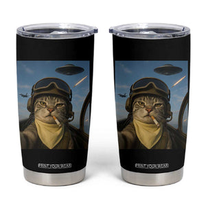 Cat Selfie With Alien UFO Tumbler Cup Retro Space Sci-Fi Cat Pilot TS10 Black Print Your Wear