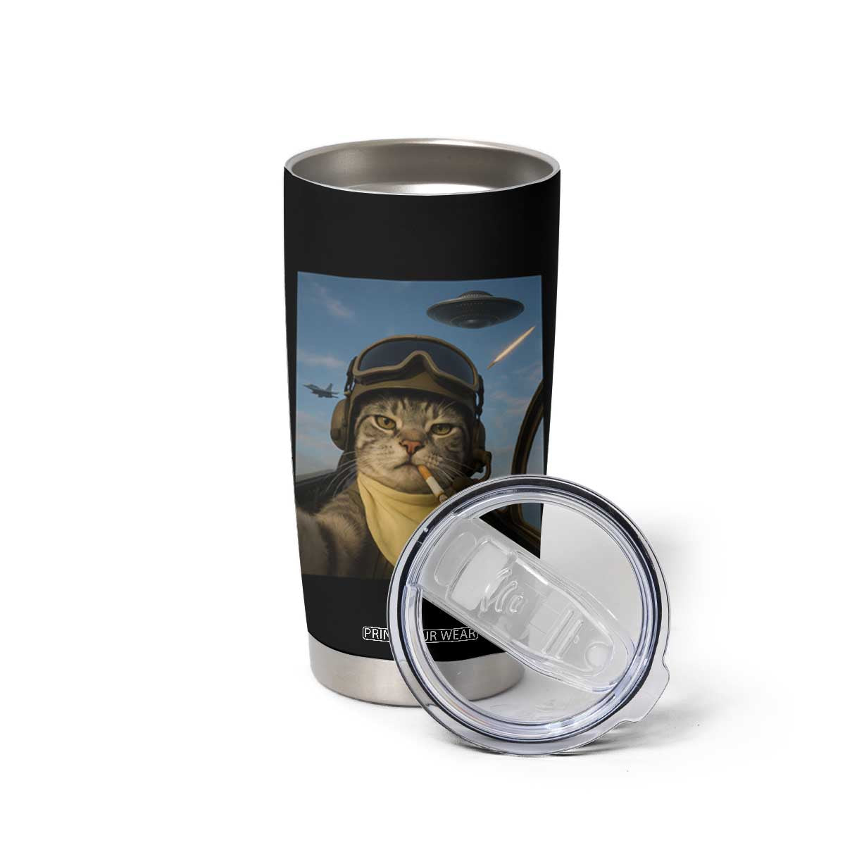 Cat Selfie With Alien UFO Tumbler Cup Retro Space Sci-Fi Cat Pilot TS10 Print Your Wear