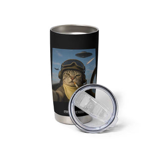 Cat Selfie With Alien UFO Tumbler Cup Retro Space Sci-Fi Cat Pilot TS10 Print Your Wear