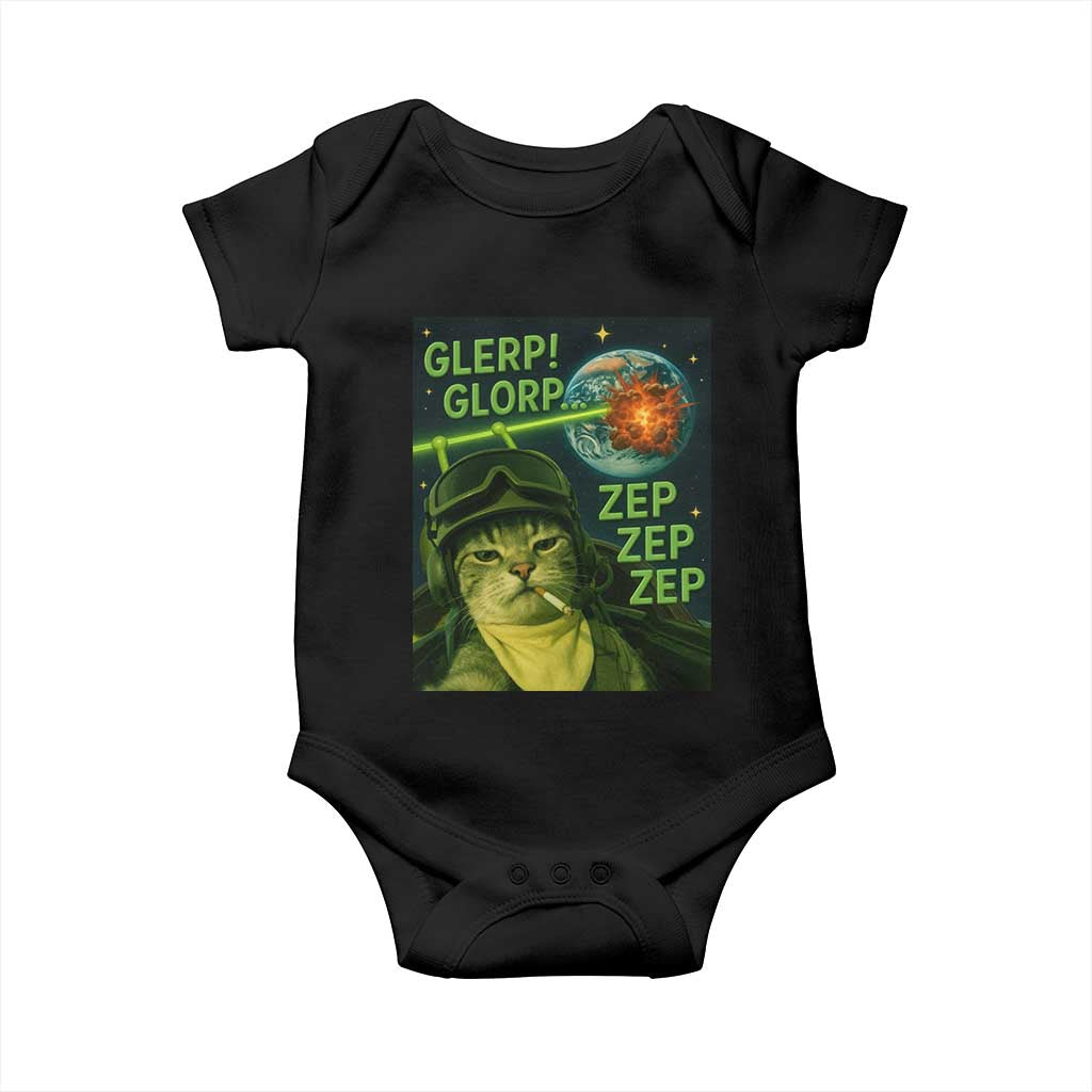 Funny UFO Alien Cat Selfie Baby Onesie Retro Space Sci-Fi Cat Pilot TS10 Black Print Your Wear